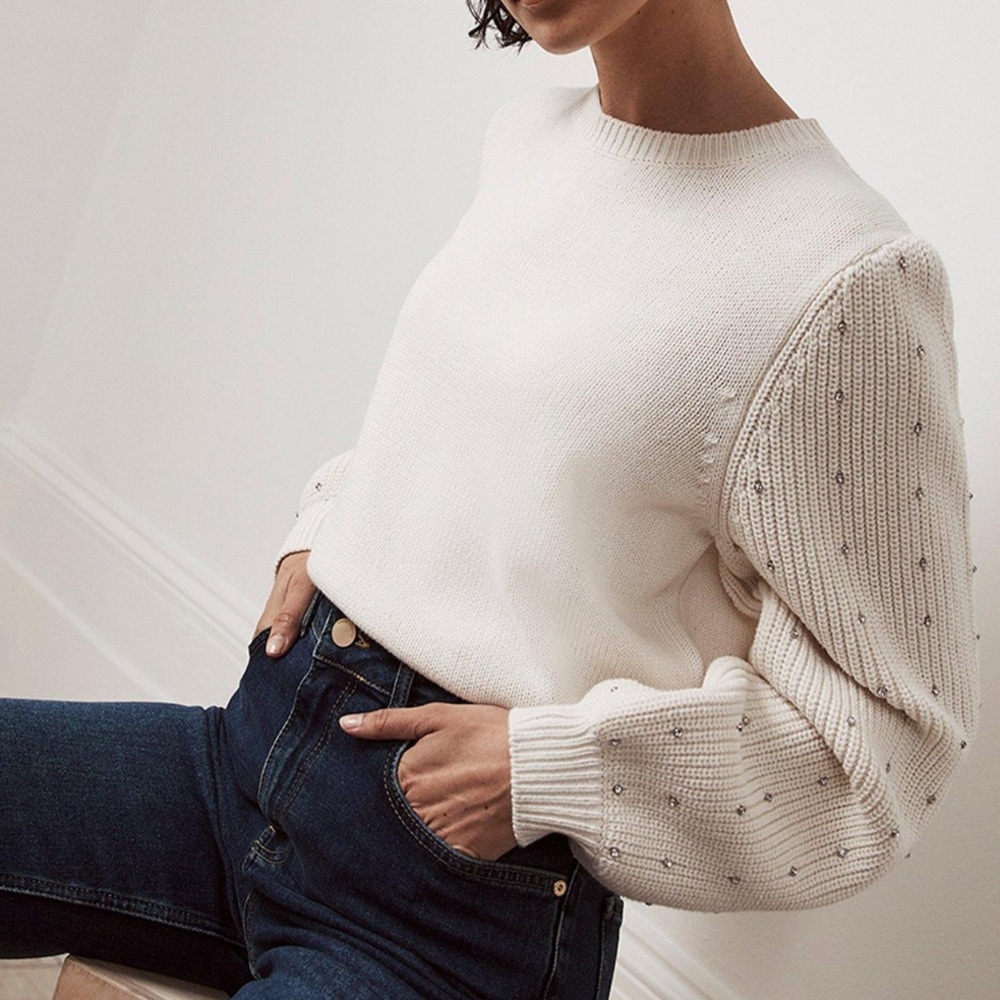 Elegant Cream Crew Neck Sweater